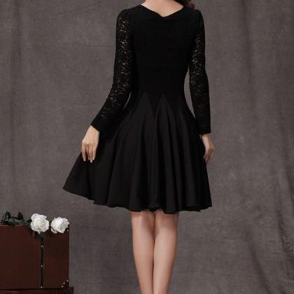 Long Sleeved Black Lace Chiffon Dress / Little..