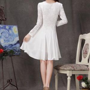 Long Sleeved White Lace Chiffon Dress / Little..