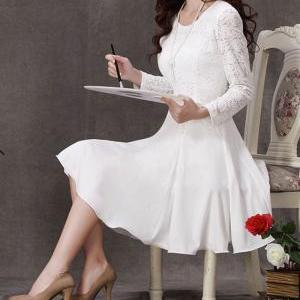 Long Sleeved White Lace Chiffon Dress / Little..