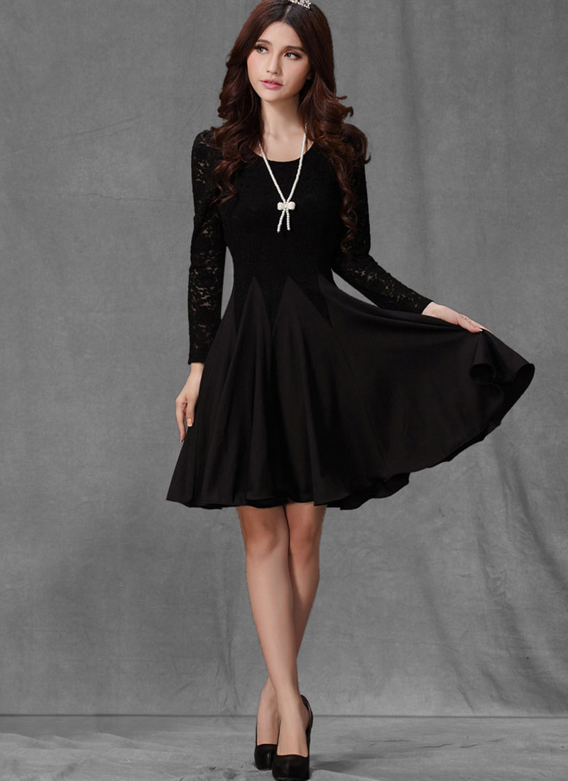 black fit and flare dress with sleeves
