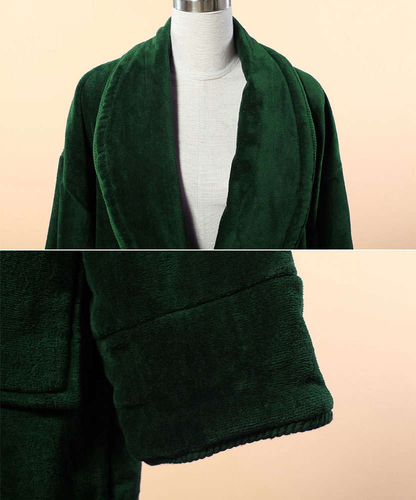 Extra Thick Green Velour Bathrobe Shawl Collar Cotton Bathrobe With