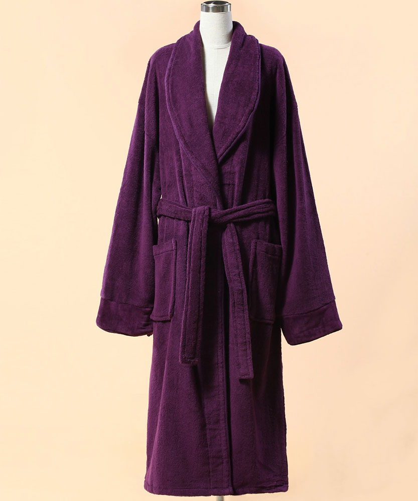 Extra Thick Purple Velour Bathrobe - Shawl Collar Cotton Bathrobe With ...
