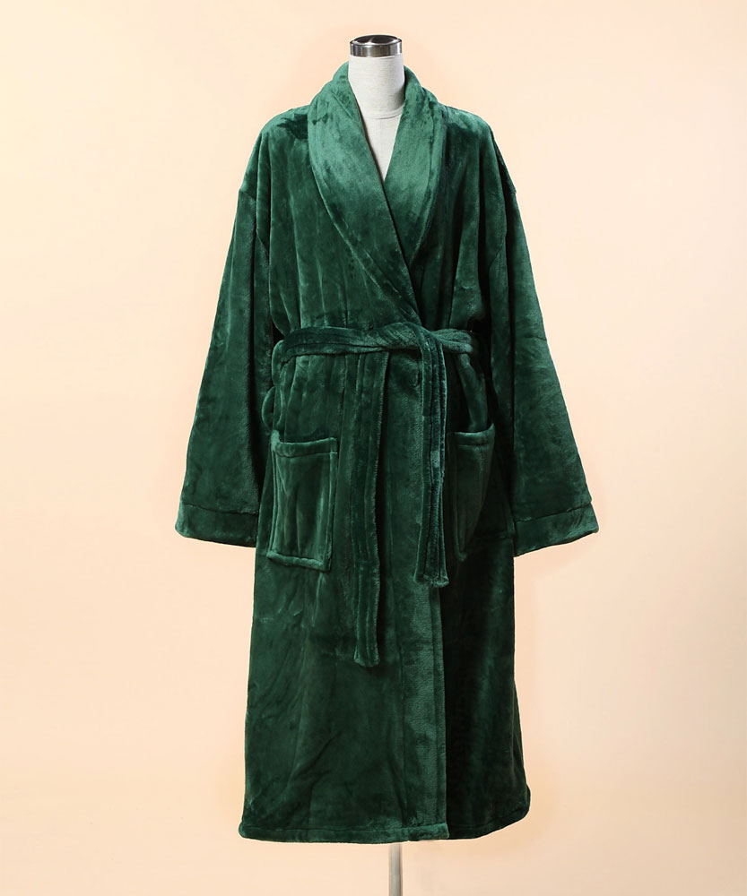 Extra Thick Micro Fiber Bathrobe - Soft Fleece Bathrobe W. Shawl Collar - Green Fleece Bathrobe