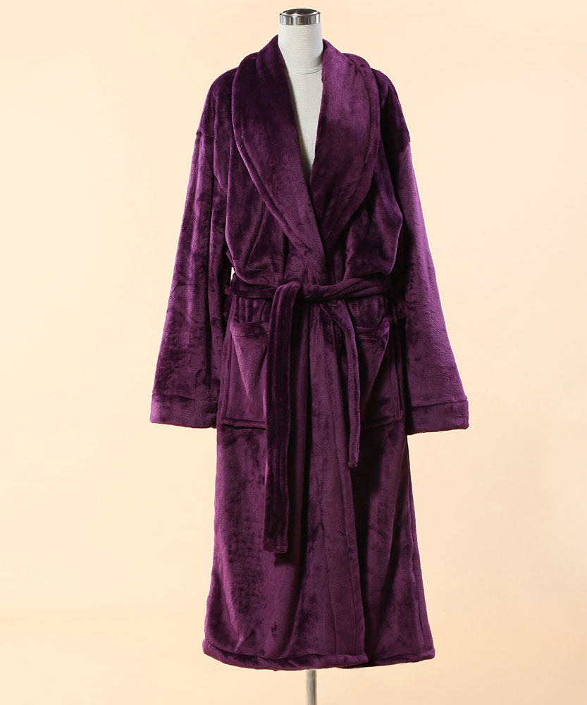 Extra Thick Micro Fiber Bathrobe - Soft Fleece Bathrobe W. Shawl Collar - Purple Fleece Bathrobe
