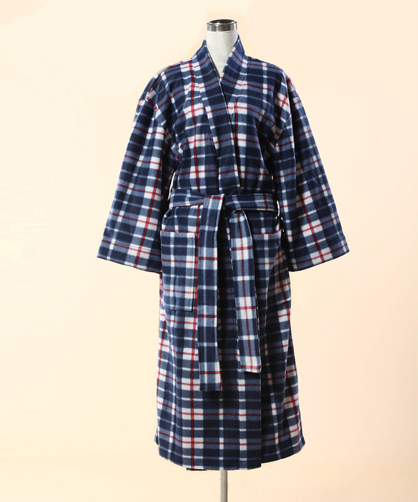 Blue Checkered Kimono Bathrobe - Flannel Fleece Kimono Bathrobe