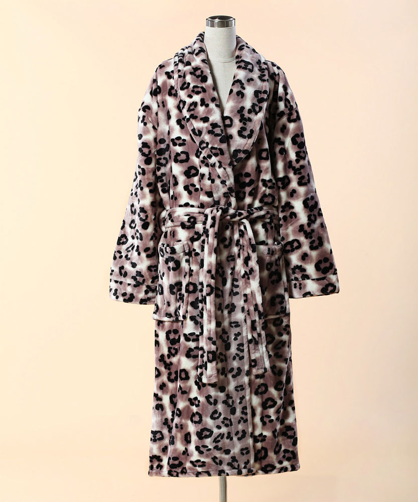 Extra Thick Micro Fiber Bathrobe Leopard Print Soft Fleece Bathrobe