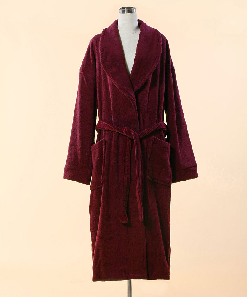 Extra Thick Red Terry Bathrobe 100 Cotton Shawl Collar Terry Cloth