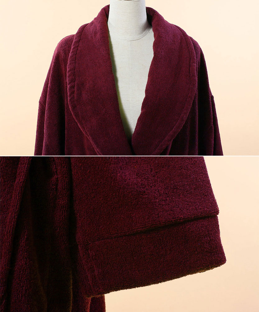 Extra Thick Red Terry Bathrobe 100 Cotton Shawl Collar Terry Cloth