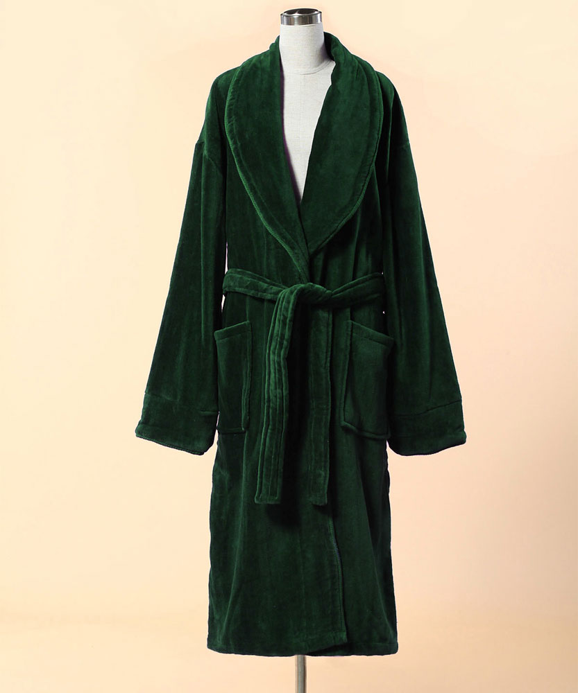 Extra Thick Green Velour Bathrobe - Shawl Collar Cotton Bathrobe With ...