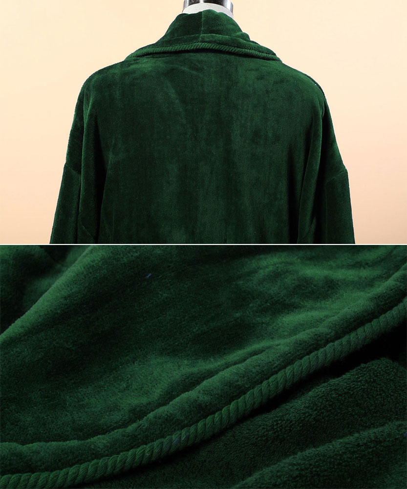 Extra Thick Green Velour Bathrobe Shawl Collar Cotton Bathrobe With